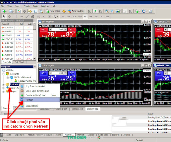 Thực hiện click vào “Indicators” và tiến hành “Refresh” hệ thống