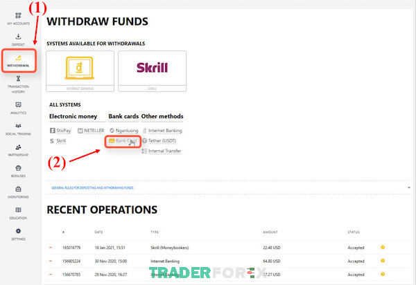 cach-rut-tien-tu-metatrader-4-1 Vào danh mục Rút tiền (Withdraw) để thực hiện yêu cầu rút tiền bằng Debit Card