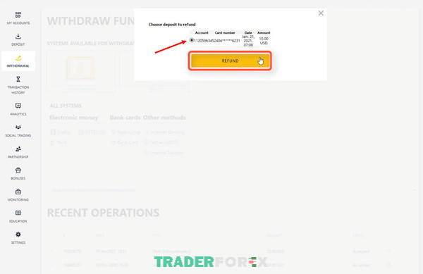 cach-rut-tien-tu-metatrader-4-6 Tick vào số tài khoản bạn muốn rút tiền