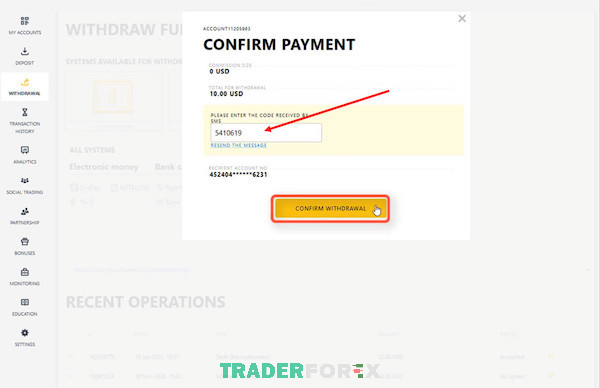 cach-rut-tien-tu-metatrader-4-9 Nhập mã số code gồm 6 chữ số