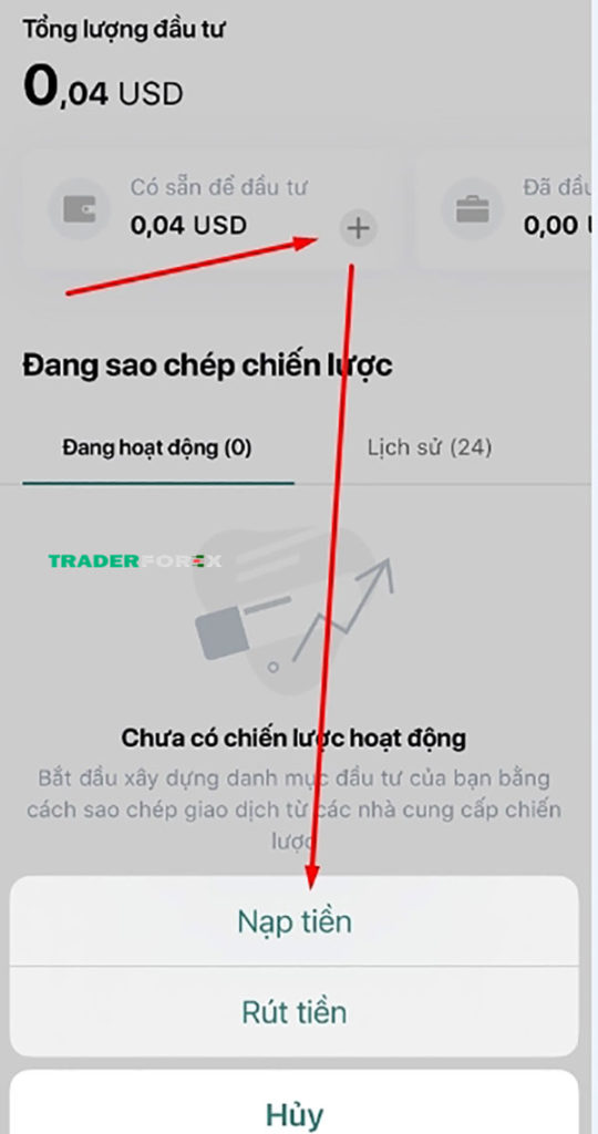 Nhấn vào biểu tượng cộng để nạp tiền