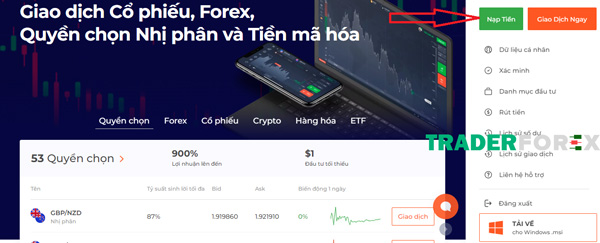 dang-ky-iq-option-7 Chọn vào mục Nạp Tiền