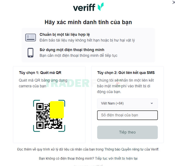 deel-la-gi-10 Trader cần quét mã hoặc điền số điện thoại để chuyển sang mục KYC