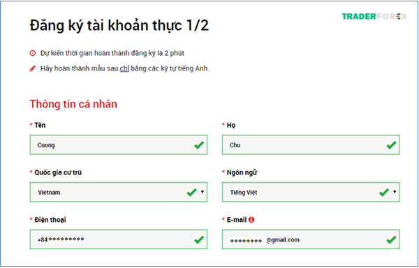 Nhập thông tin cá nhân