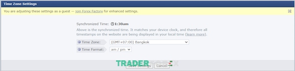 Tùy chỉnh thời gian trên trang web Forexfactory