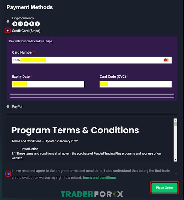 funded-trading-plus-9 Chọn Place order để hoàn thành quá trình đăng ký và thanh toán