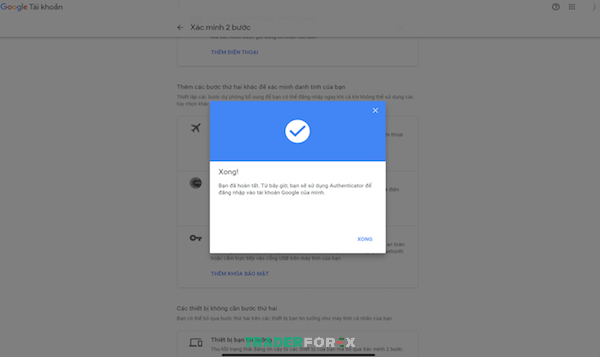 Hoàn tất các bước cài đặt Google Authenticator
