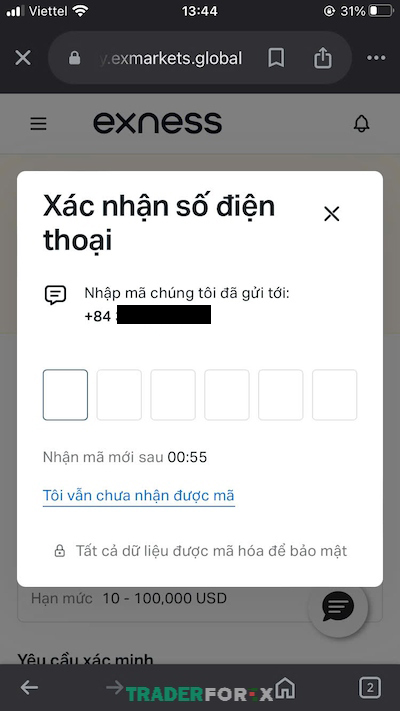Điền mã code gồm 6 số vào ô trống được hiển thị