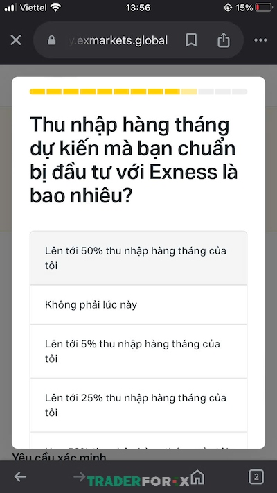 Chọn một trong các tùy chọn được Exness cung cấp về thu nhập dự kiến