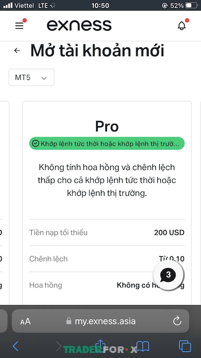 Lựa chọn một trong bốn tài khoản mà sàn đang hỗ trợ