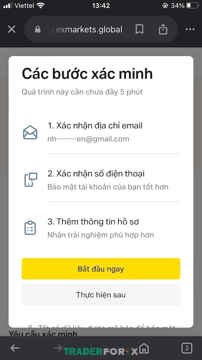Bấm vào “Bắt đầu ngay” để tiến hành xác nhận email