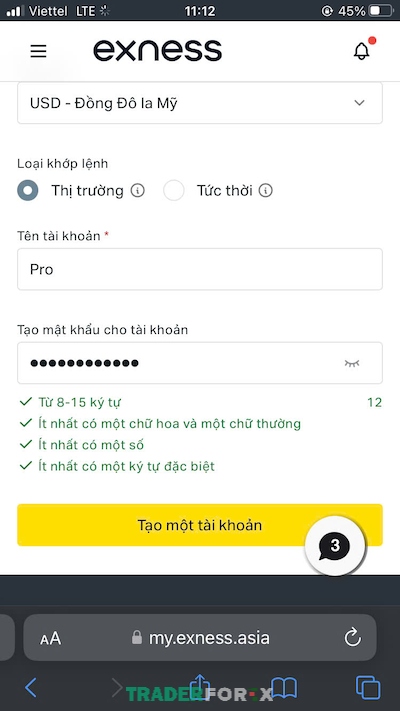 Tạo mật khẩu đúng với yêu cầu của hệ thống