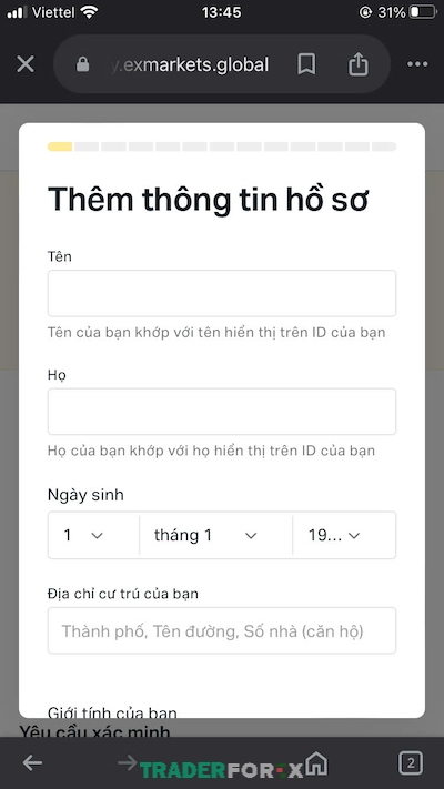 Nhập các thông tin hiển thị trên màn hình
