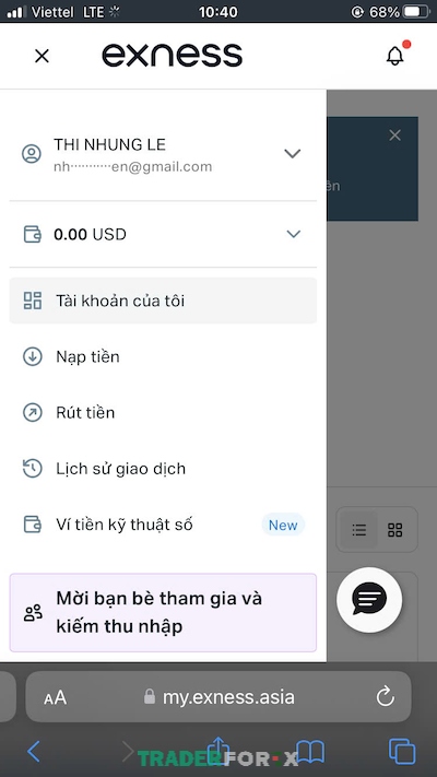 Hiển thị toàn bộ thông tin tài khoản mà bạn đã đăng ký