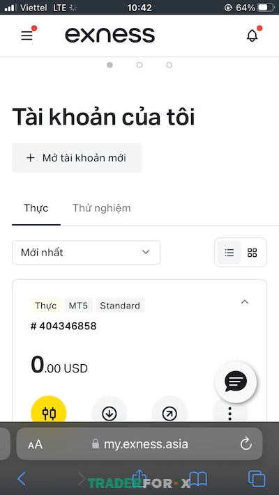 Click vào “Mở tài khoản mới” để đăng ký thêm tài khoản trên Exness