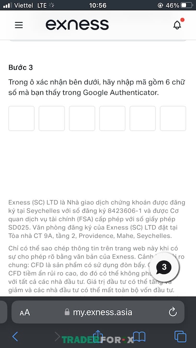 Nhập mã vào ô xác nhận bên trên với 6 chữ số