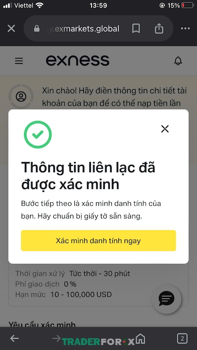 Nhấp vào ô “Xác minh danh tính ngay” để tiến hành bước tiếp theo