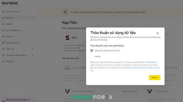 Chọn vào ô “Tất cả các quốc gia trừ Hoa Kỳ” và nhấp vào “Tiếp tục”