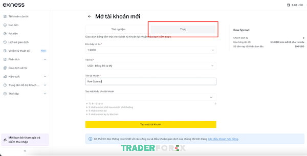 Các thông tin cơ bản về tài khoản giao dịch thực tế
