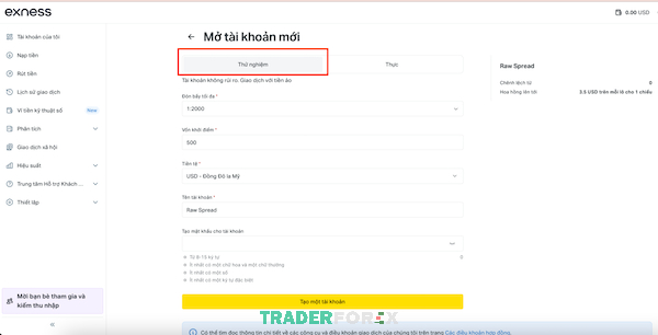 Các thông tin cơ bản về tài khoản dùng thử