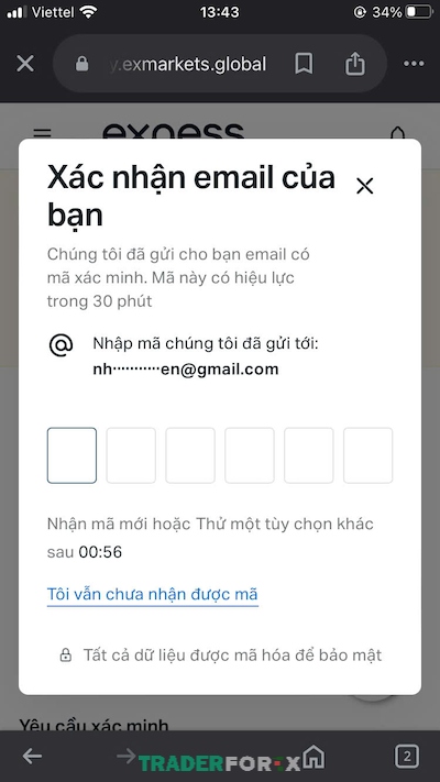 Nhập mã xác nhận mà hệ thống gửi đến hộp thư email của bạn