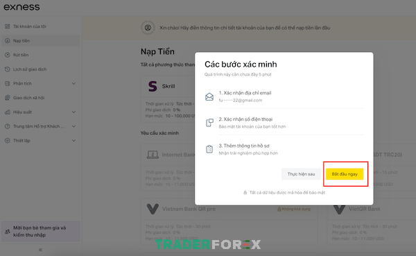Hãy bấm vào “Bắt đầu ngay” để xác minh địa chỉ email của người dùng