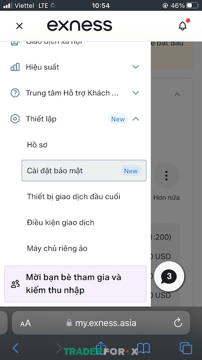 Tiến vào mục cài đặt bảo mật như minh hoạ trên