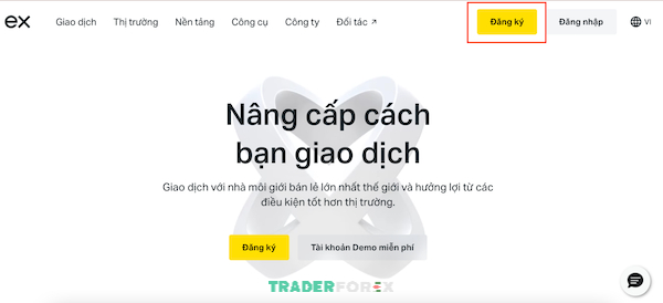 Chọn vào phần “đăng ký” để mở tài khoản giao dịch Exness