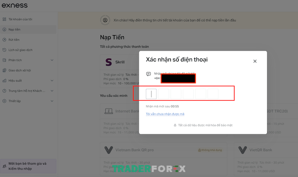 Khách hàng cần điền chính xác mã trong thời gian quy định