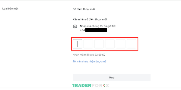 Điền mã OTP để kích hoạt thành công bảo mật tài khoản