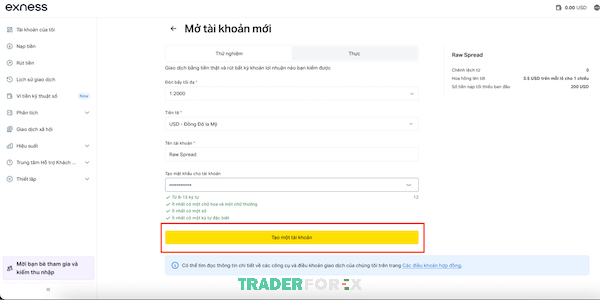 Nhập đầy đủ các thông tin và chọn “Tạo một tài khoản”