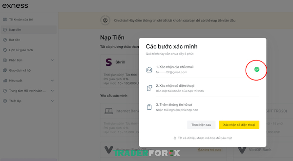 Sau khi hoàn tất xác minh địa chỉ email sẽ hiện tích xanh bên cạnh