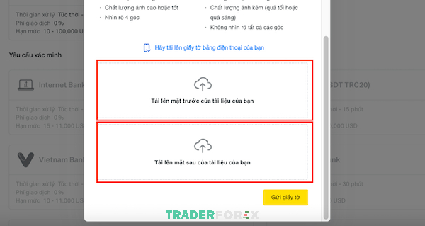 Tải đầy đủ mặt trước và mặt sau giấy tờ mà bạn sử dụng để xác minh