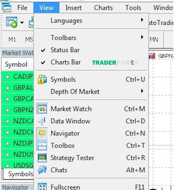 huong-dan-su-dung-metatrader-5-15 Nút ẩn hiện các thanh công cụ, các khu vực