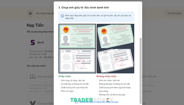 Tiến hành tải lên giấy tờ dùng để xác minh danh tính khách hàng
