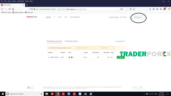 Nạp tiền vào tài khoản Fxpro