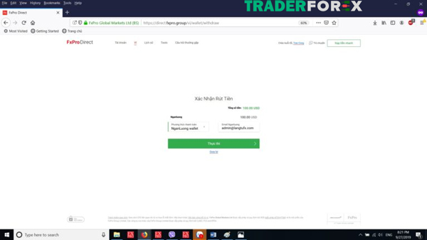 Rút tiền bằng ngân lượng từ Fxpro