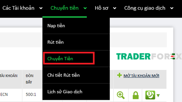 mo-tai-khoan-icmarkets-3 Chọn “Chuyển tiền” có trong menu Chuyển tiền