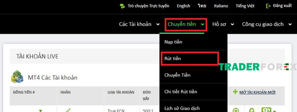 mo-tai-khoan-icmarkets-4 Vào Menu “Chuyển tiền” và chọn “Rút tiền”