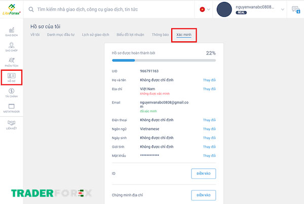 mo-tai-khoan-liteforex-1 Chọn Hồ sơ -> Xác minh