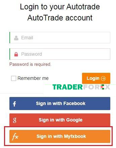 Giao diện đăng nhập tài khoản của fxautotrade.com