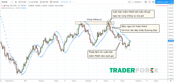 Chỉ báo Parabolic SAR và hỗ trợ kháng cự cộng  mô hình nến đảo chiều cho hiệu quả cao