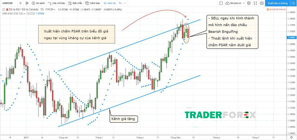 Sử dụng kết hợp Parabolic SAR và kênh giá cộng mô hình nến đảo chiều