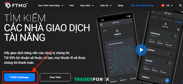 Vào trang web quỹ FTMO và bấm vào ô như ảnh