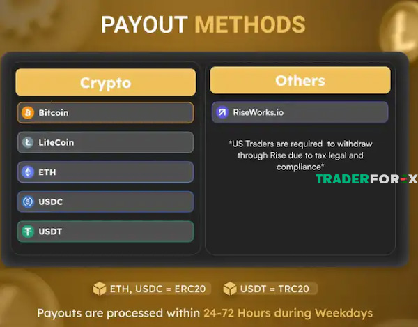 Các nhà đầu tư có thể rút tiền qua phương thức Crypto hoặc Rise
