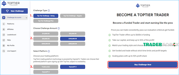 toptier-trader-4 Bảng điều khiển với nhiều chức năng tiện ích.