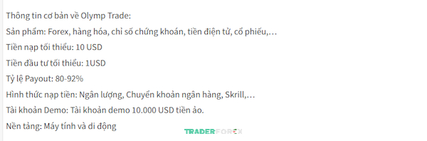 Thông tin cụ thể của sàn Olymp Trade