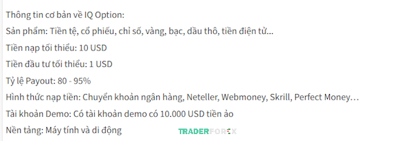 Thông tin cụ thể của sàn IQ Option