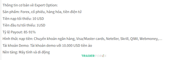Thông tin cụ thể của sàn ExpertOption