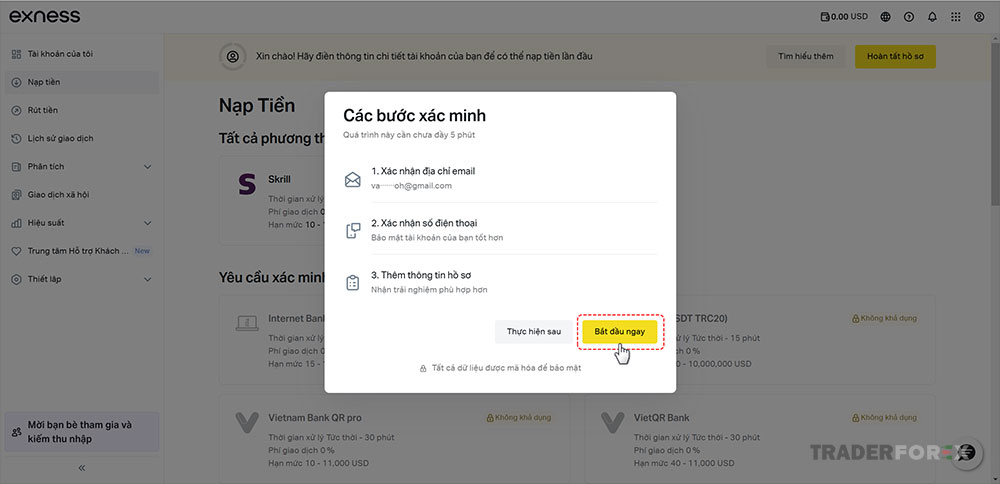 Bấm bắt đầu ngay để nhận mã xác nhận vào email Bấm bắt đầu ngay để nhận mã xác nhận vào email